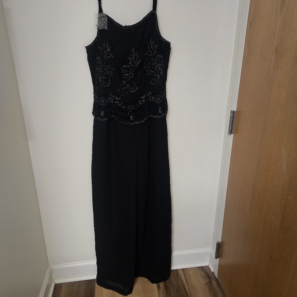 Styleworks Vintage Beaded Black Jumpsuit Nwt Size 12 Sequins